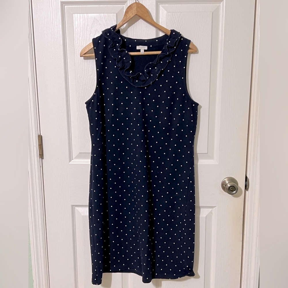 Talbots v-neck navy blue polka dot dress